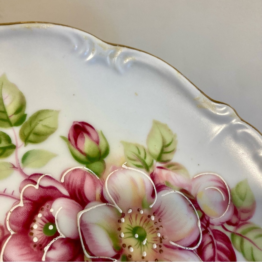 Floral Pedestal Cake Stand Signed Renee 8” - Picture 5 of 16